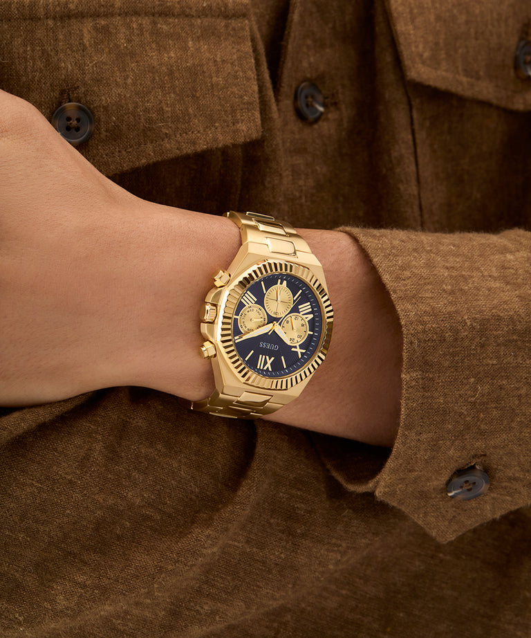 Guess Gents Equity Blue Dial, Gold Tone Case & band Multi-Fumction Watch - GW0703G6 GUESS Guess Gents Equity Blue Dial, Gold Tone Case & band Multi-Fumction Watch - GW0703G6 GUESS