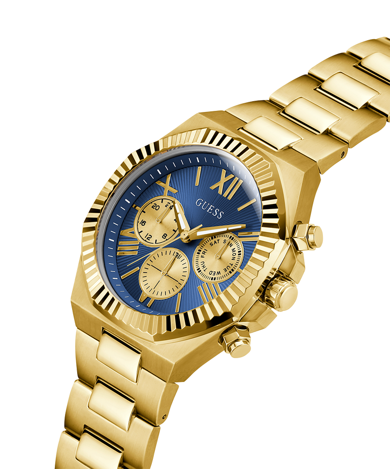 Guess Gents Equity Blue Dial, Gold Tone Case & band Multi-Fumction Watch - GW0703G6 GUESS Guess Gents Equity Blue Dial, Gold Tone Case & band Multi-Fumction Watch - GW0703G6 GUESS