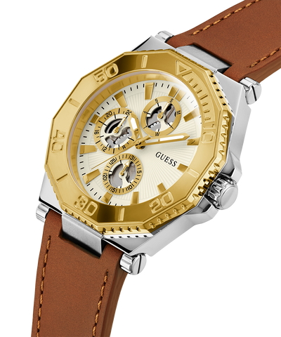 GUESS Mens Brown 2-Tone Multi-function Watch lifestyle angle