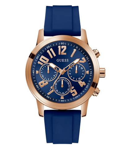  GW0708G3 GUESS Mens Blue Rose Gold Tone Multi-function Watch