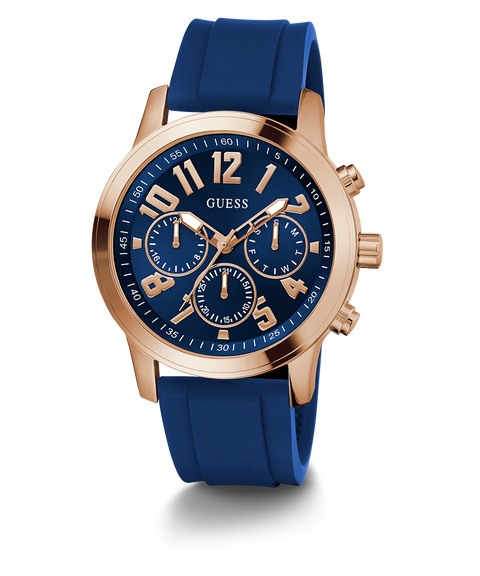 セール！GUESS腕時計ブルーとローズゴールドコンビ GUESS Mens Blue Rose Gold Tone Multi-function Watch - GW0708G3