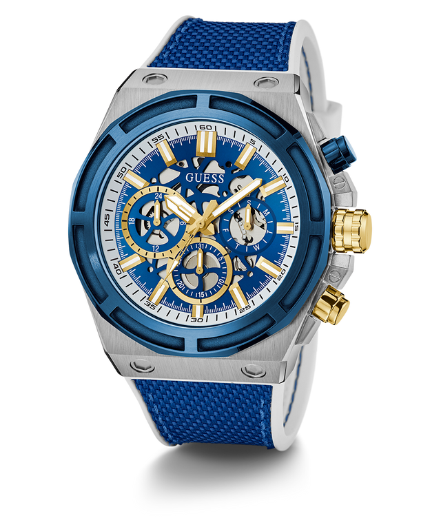 GW0713G1 GUESS Mens Blue 2-Tone Multi-function Watch angle