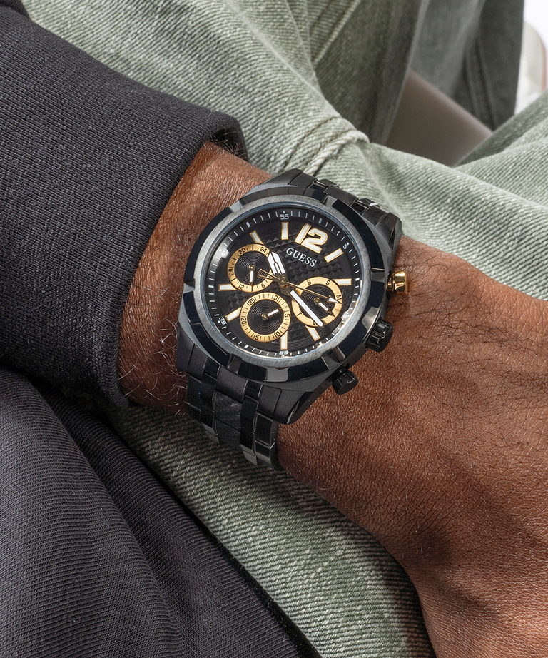 GW0714G4 GUESS Mens Black Multi-function Watch lifestyle watch on wrist