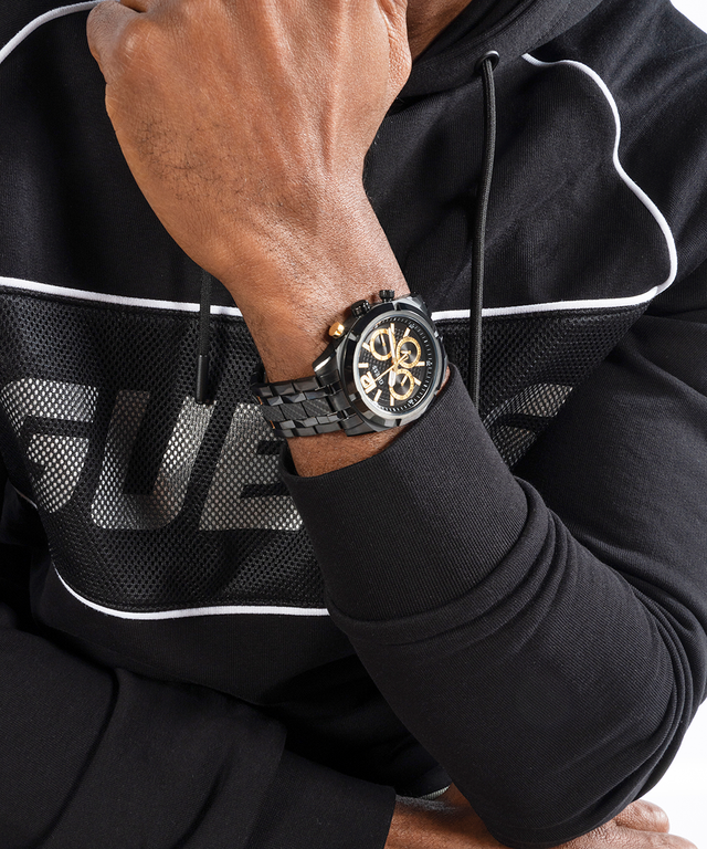 GW0714G4 GUESS Mens Black Multi-function Watch lifestyle watch on arm