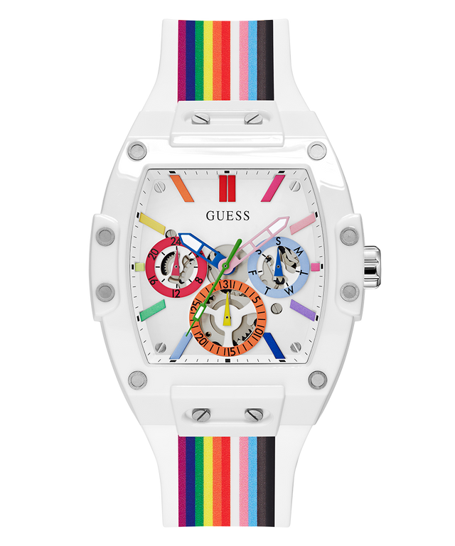 GW0720G1 Pride Limited Edition GUESS Mens White Rainbow Analog Watch