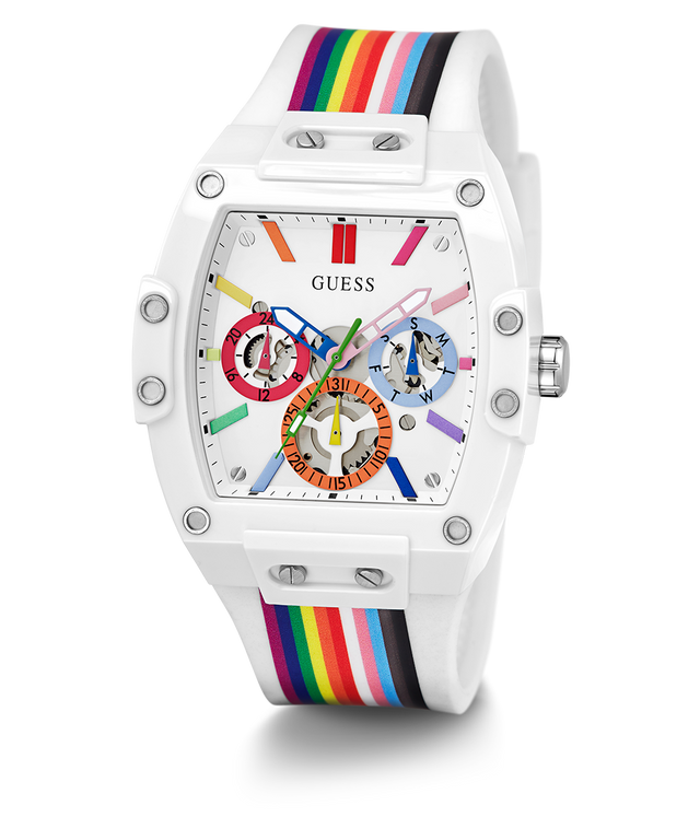 GW0720G1 Pride Limited Edition GUESS Mens White Rainbow Analog Watch angle 