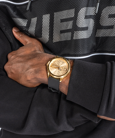 GUESS Mens Black Gold Tone Analog Watch lifestyle wrist