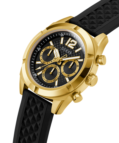 GW0729G2 GUESS Mens Black Gold Tone Multi-function Watch lifestyle angle