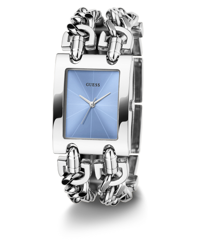 Silver watch with chain design on a white background GUESS Mod Heavy Metal Ladies Silver Tone Analog Watch