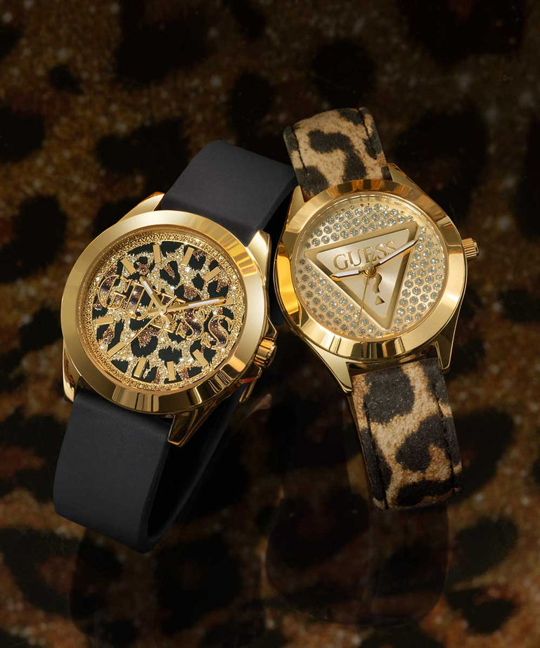 GW0745L2 GUESS Ladies Leopard Gold Tone Analog Watch two animal watches