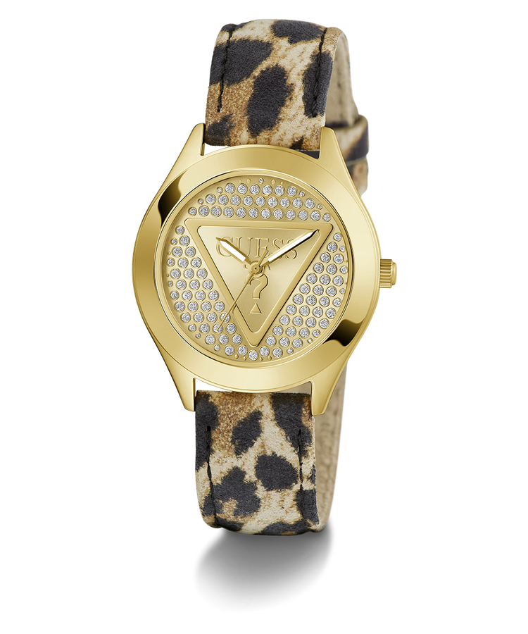 GW0745L2 GUESS Ladies Leopard Gold Tone Analog Watch angle