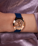 GW0745L4GUESS Ladies Blue Rose Gold Tone Analog Watch lifestyle watch on wrist