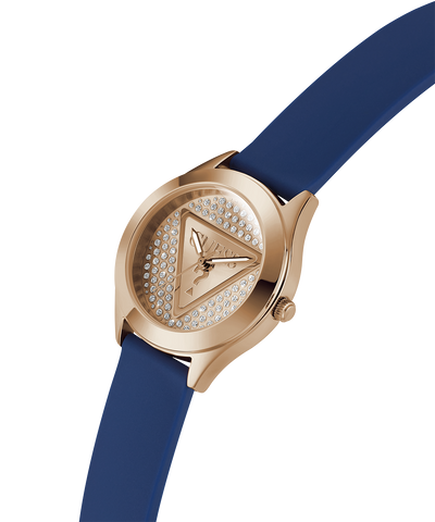 GW0745L4GUESS Ladies Blue Rose Gold Tone Analog Watch lifestyle angle