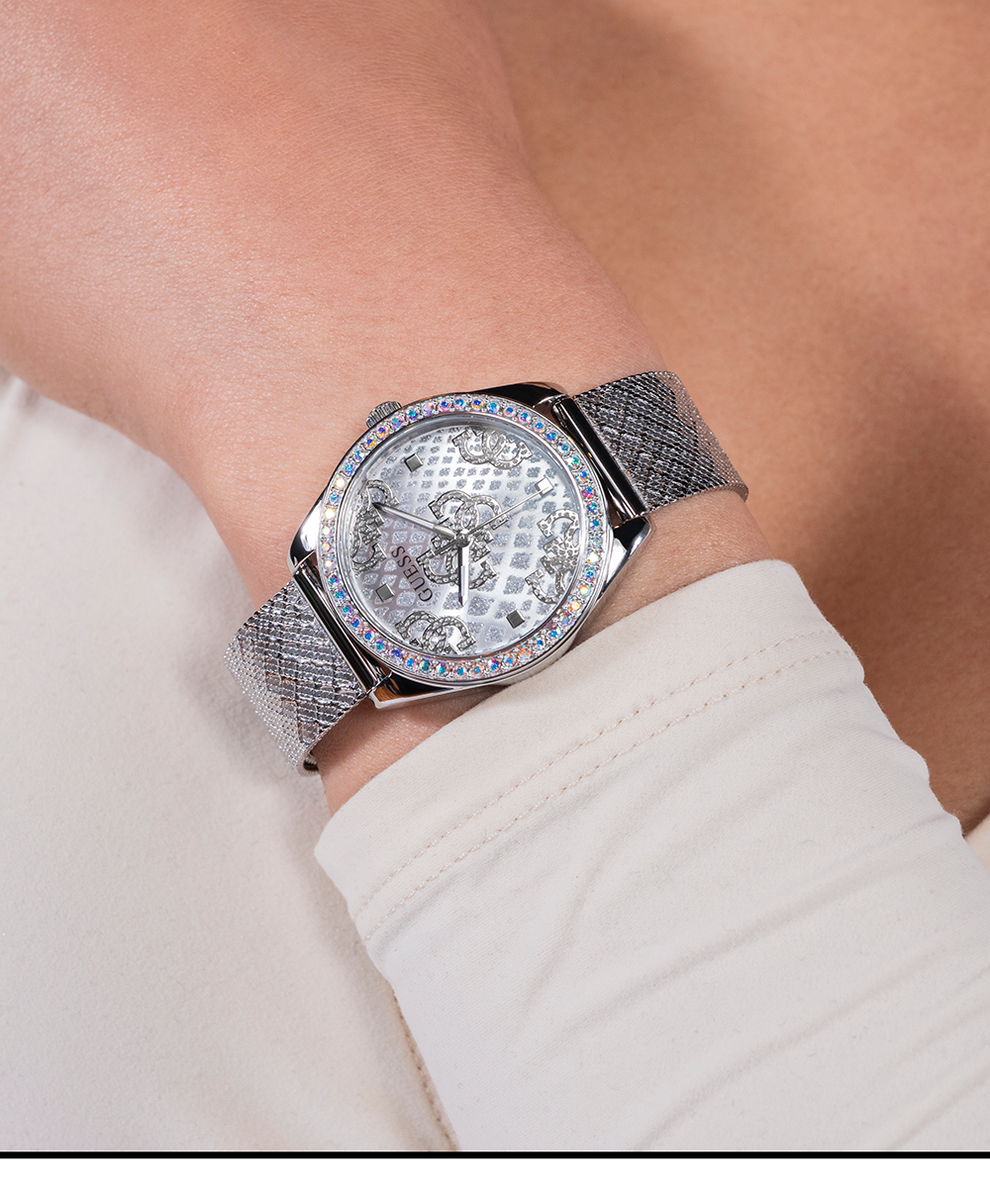 Ladies silver guess watch with swarovski crystals online
