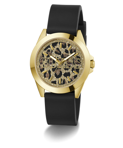 GW0749L2 GUESS Ladies Black Gold Tone Analog Watch angle