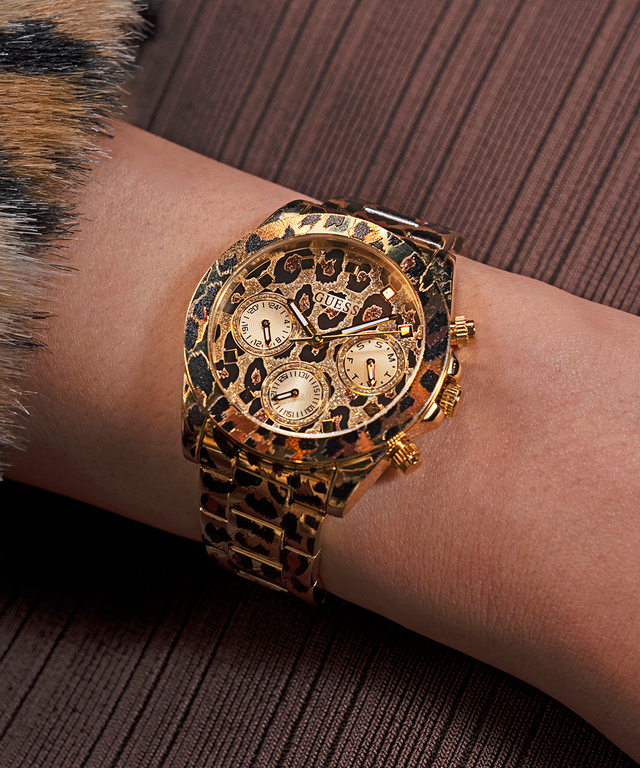 GW0751L1 GUESS Ladies Leopard Multi-function Watch lifestyle watch on wrist