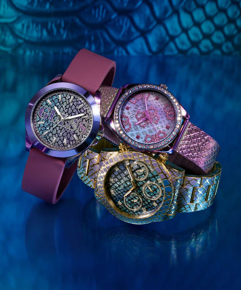 GW0752L1 GUESS Ladies Blue Purple Gold Tone Multi-function Watch beauty image lifestyle