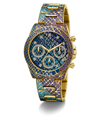 GW0752L1 GUESS Ladies Blue Purple Gold Tone Multi-function Watch angle