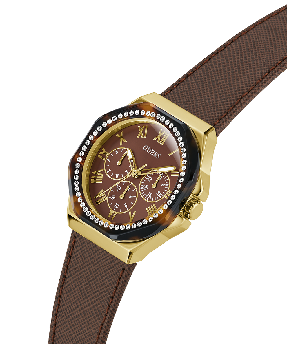 GW0753L3 GUESS Ladies Brown Gold Tone Multi-function Watch lifestyle angle