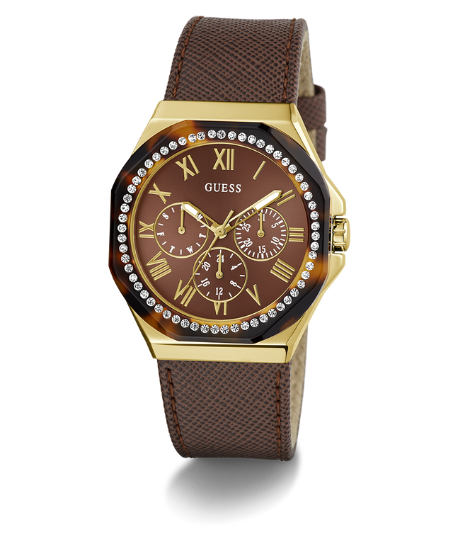 GW0753L3 GUESS Ladies Brown Gold Tone Multi-function Watch angle