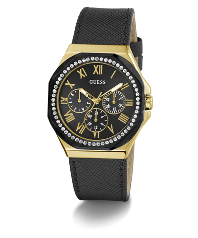 GW0753L4 GUESS Ladies Black Gold Tone Multi-function Watch angle