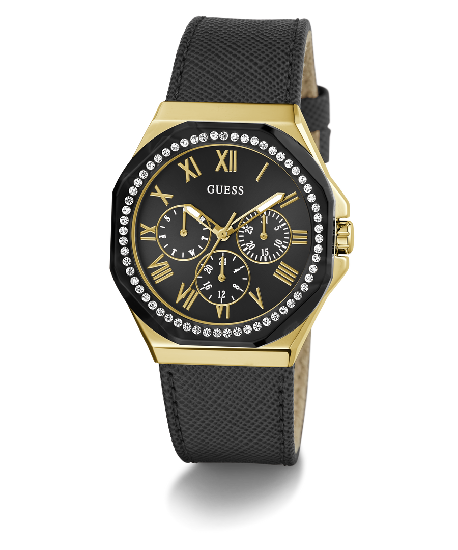 GW0753L4 GUESS Ladies Black Gold Tone Multi-function Watch angle