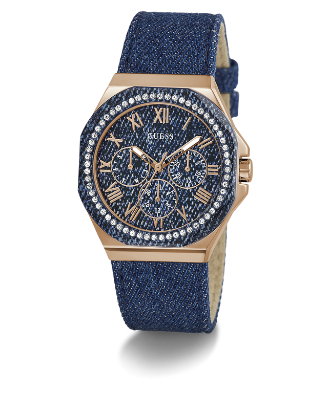 GW0753L5 GUESS Ladies Blue Rose Gold Tone Multi-function Watch angle