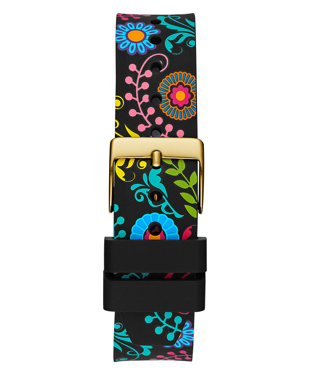 GW0754L1 GUESS Ladies Day of the Dead Black Gold Tone Analog Watch back view