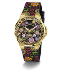 GW0754L1 GUESS Ladies Day of the Dead Black Gold Tone Analog Watch angle