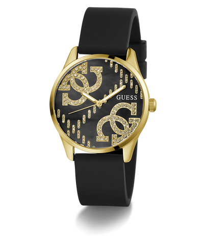 GW0755L3 GUESS Ladies Black Gold Tone Analog Watch angle