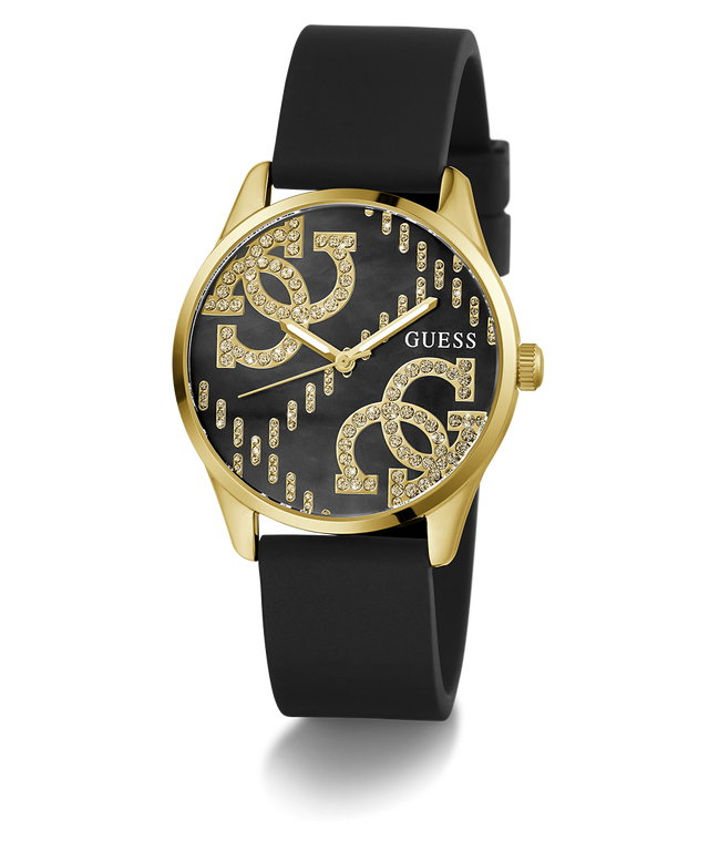 GW0755L3 GUESS Ladies Black Gold Tone Analog Watch angle