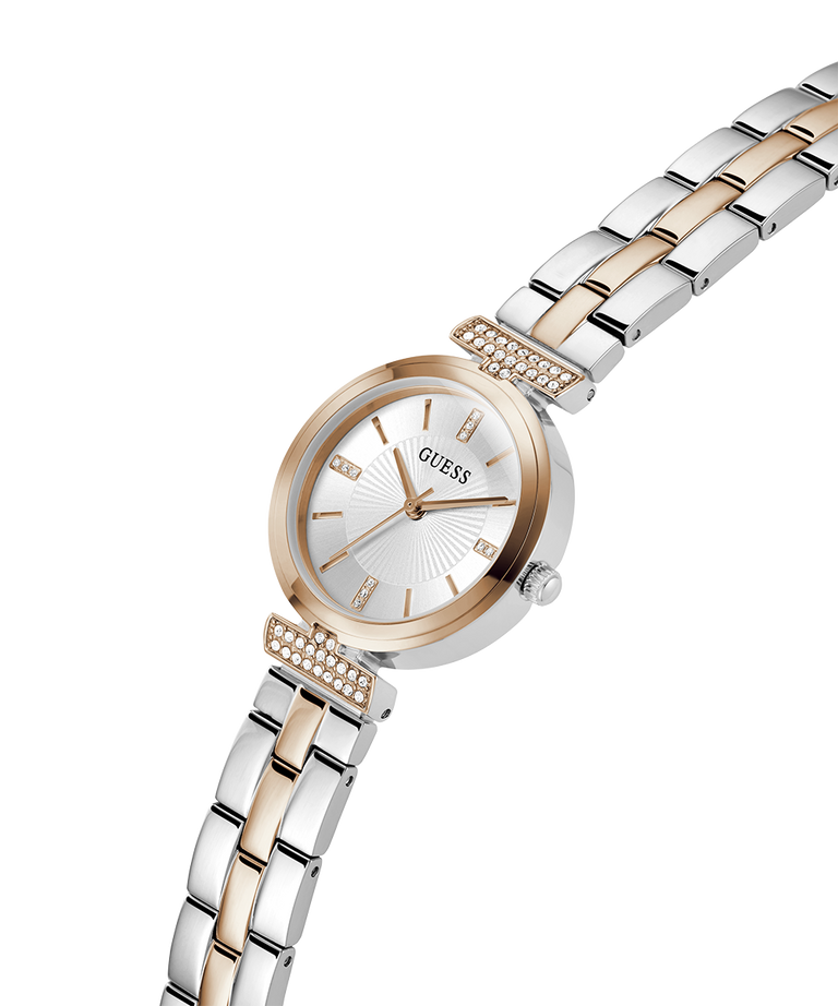 GW0762L4 GUESS Ladies 2-Tone Rose Gold Tone Analog Watch lifestyle angle