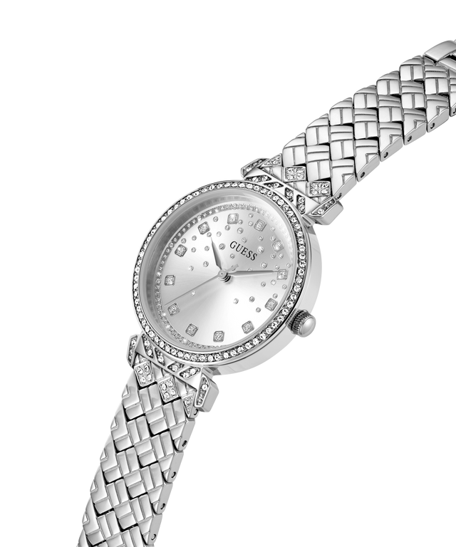 GW0763L1 GUESS Ladies Silver Tone Analog Watch lifestyle angle