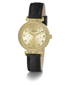 GW0764L2 GUESS Ladies Black Gold Tone Analog Watch angle