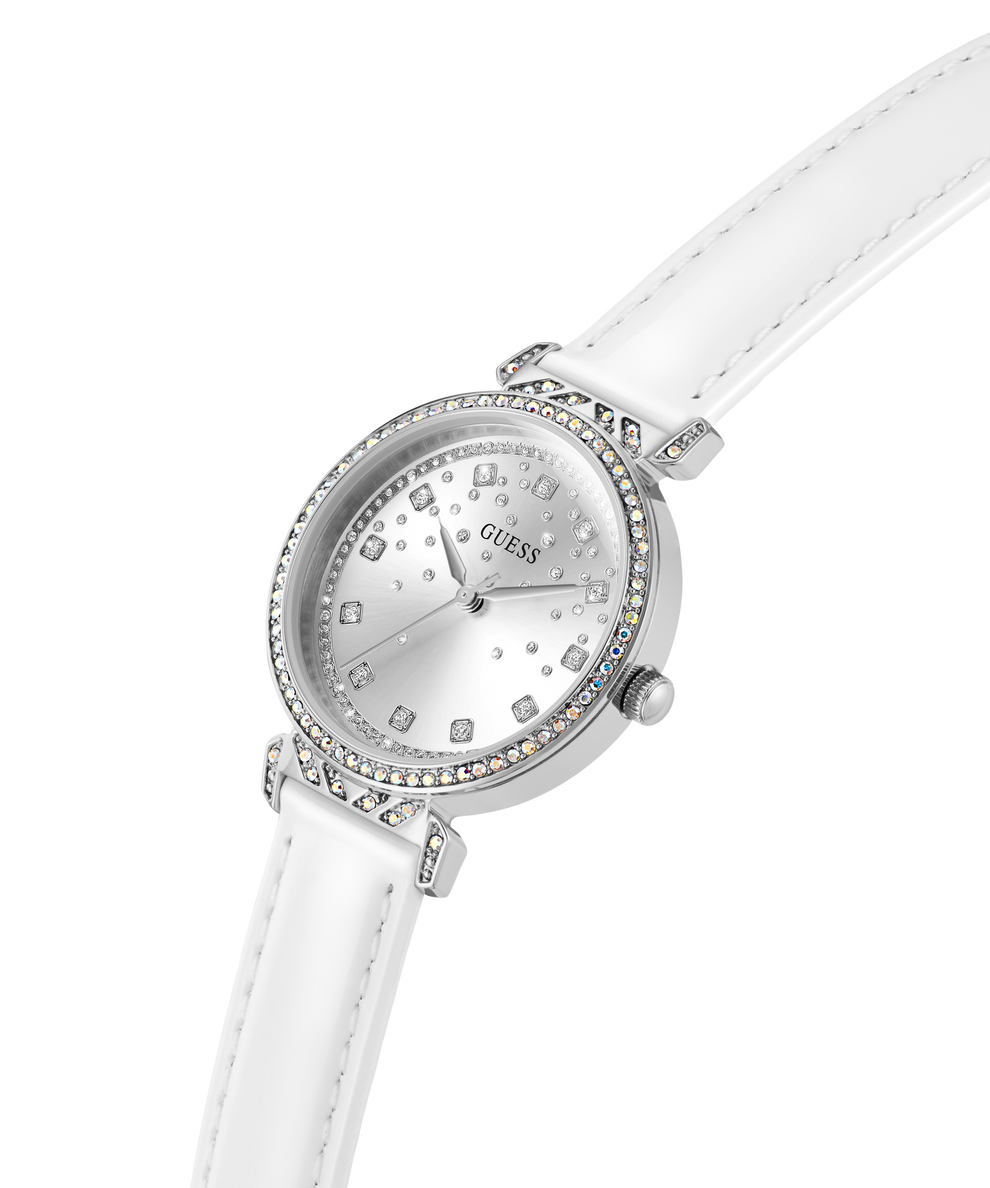 GW0764L4 GUESS Ladies White Silver Tone Analog Watch lifestyle angle