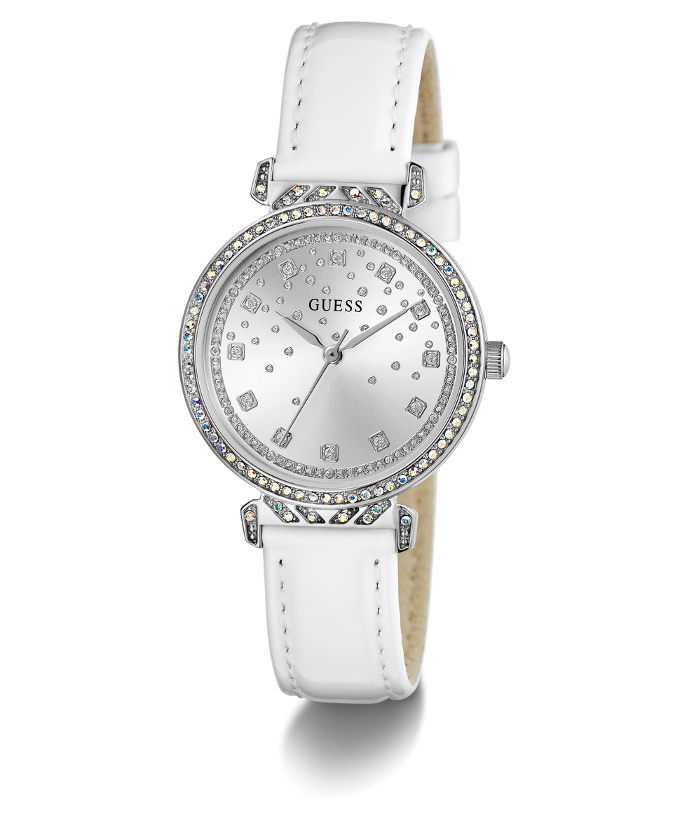 GW0764L4 GUESS Ladies White Silver Tone Analog Watch angle