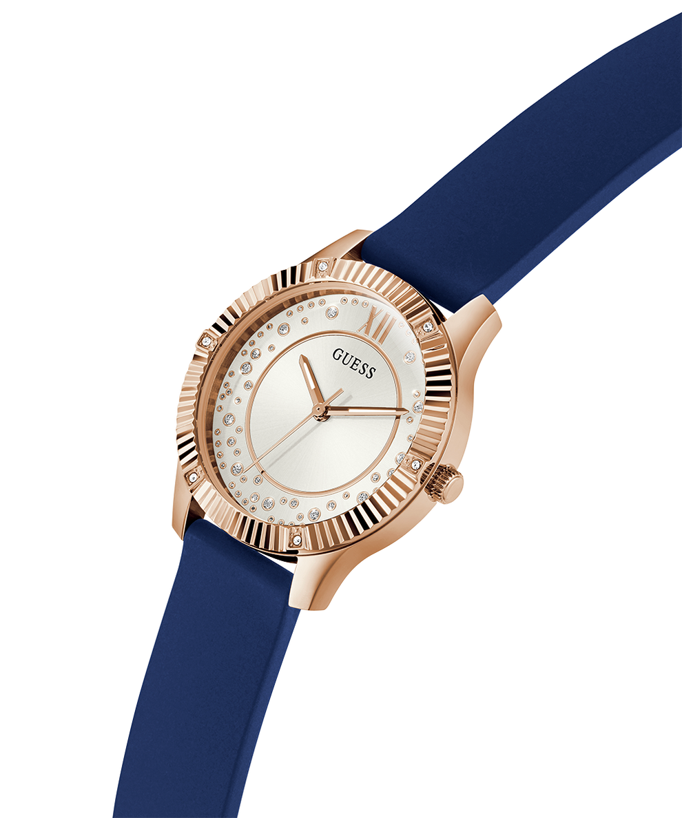 GW0766L4 GUESS Ladies Blue Rose Gold Tone Analog Watch lifestyle angle