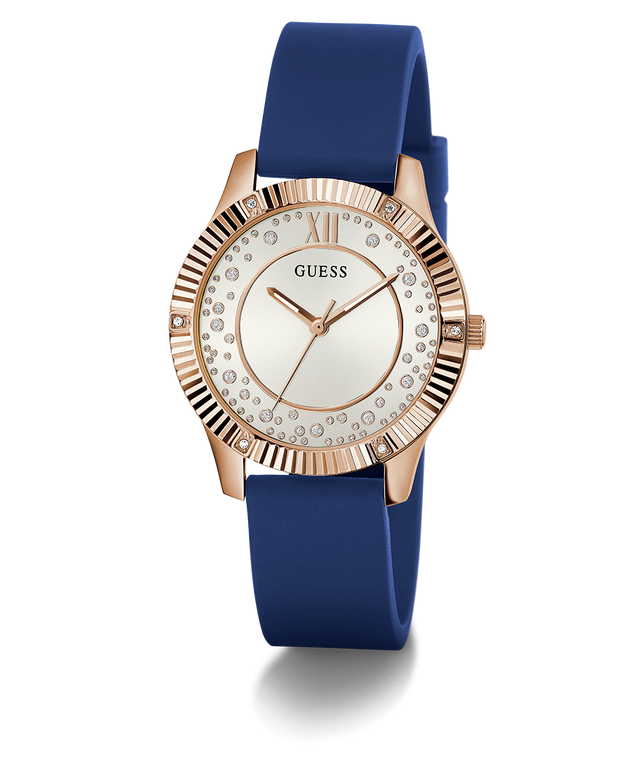 GUESS Ladies Blue Rose Gold Tone Analog Watch GW0766L4 GUESS