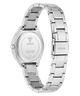 Silver Guess watch with a metal band on a white background