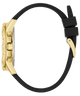 Gold watch with black strap on a white background