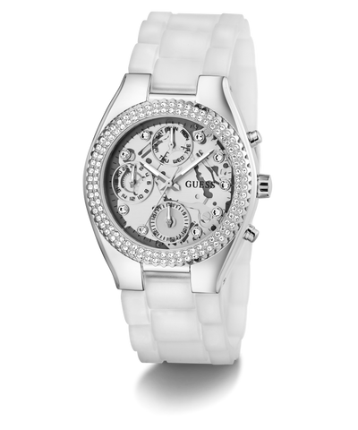 GW0773L1 GUESS Ladies Clear Silver Tone Multi-function Watch angle