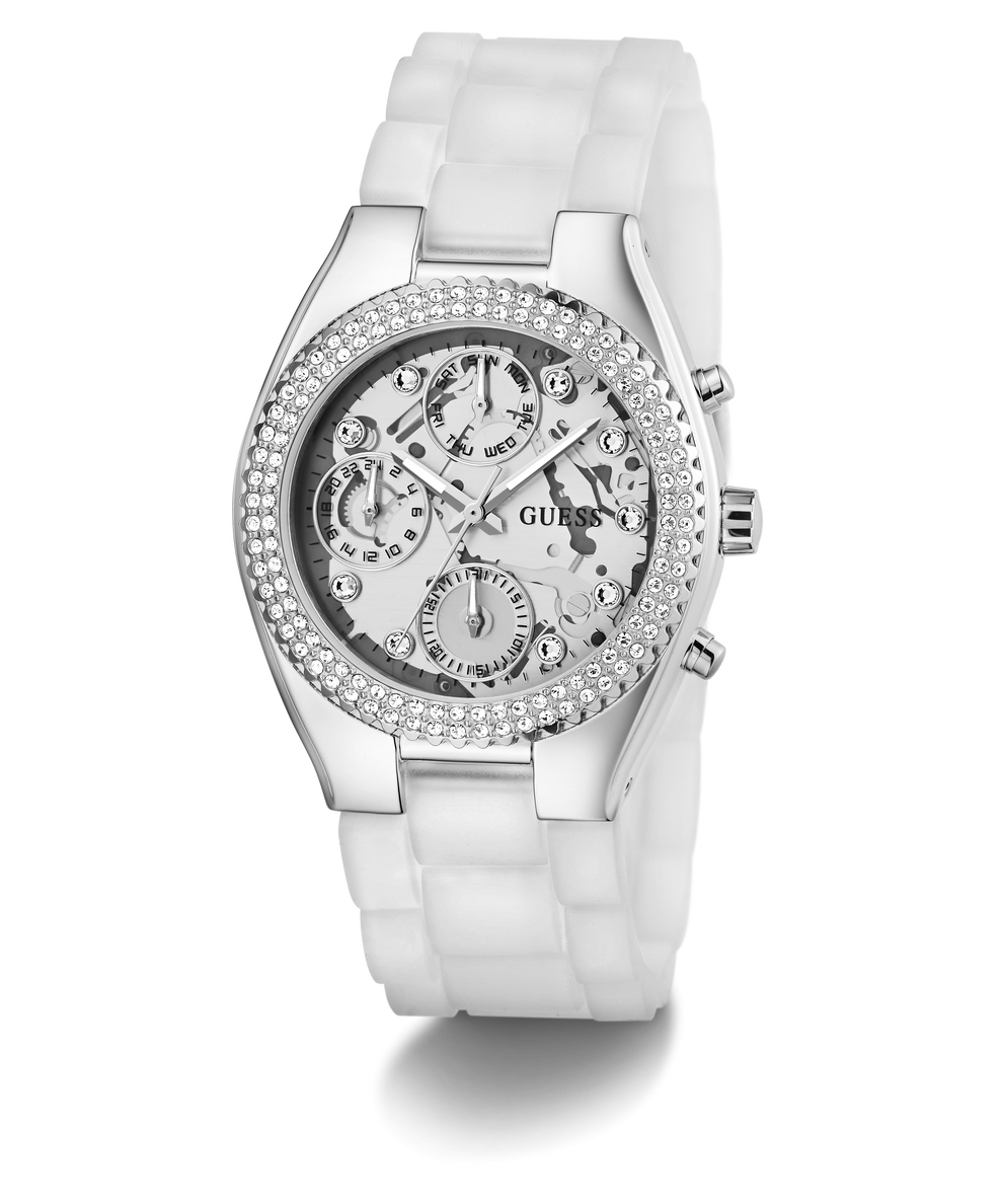 GW0773L1 GUESS Ladies Clear Silver Tone Multi-function Watch angle