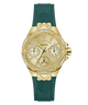 GUESS Ladies Green Gold Tone Multi-function Watch