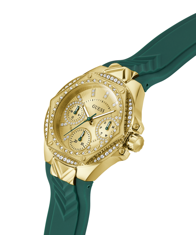 GW0774L2 GUESS Ladies Green Gold Tone Multi-function Watch lifestyle