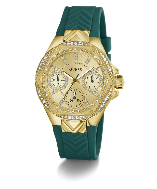 GUESS Ladies Green Gold Tone Multi-function Watch GW0774L2