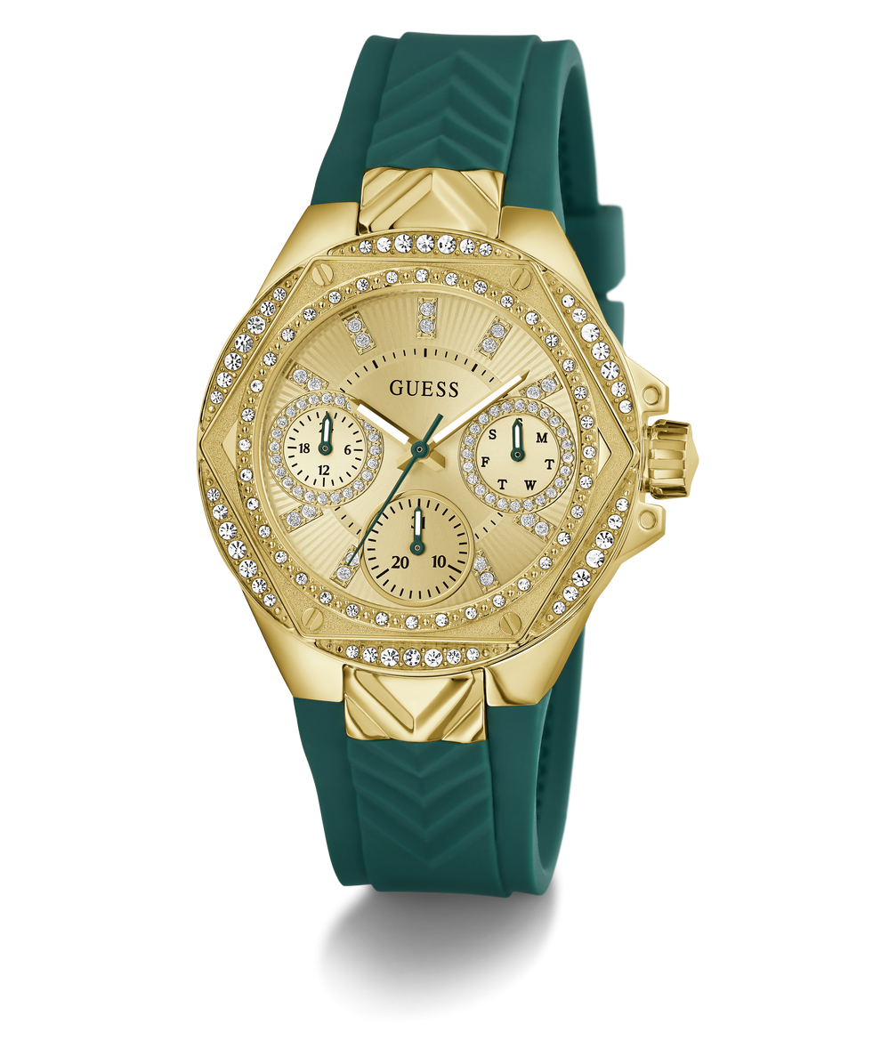 GW0774L2 GUESS Ladies Green Gold Tone Multi-function Watch angle