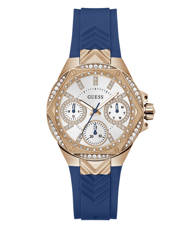 GW0774L3 GUESS Ladies Blue Rose Gold Tone Multi-function Watch