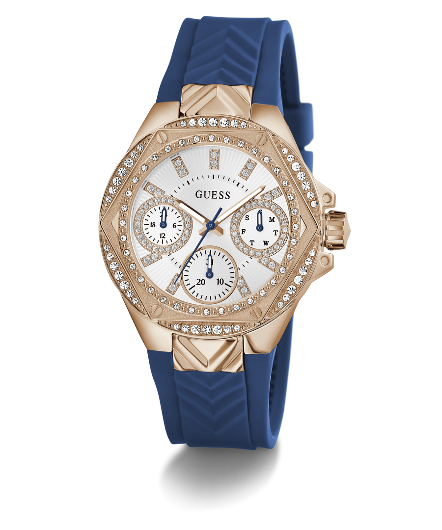 GW0774L3 GUESS Ladies Blue Rose Gold Tone Multi-function Watch angle