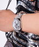 GW0777L1 GUESS Ladies Silver Tone Multi-function Watch watch on wrist