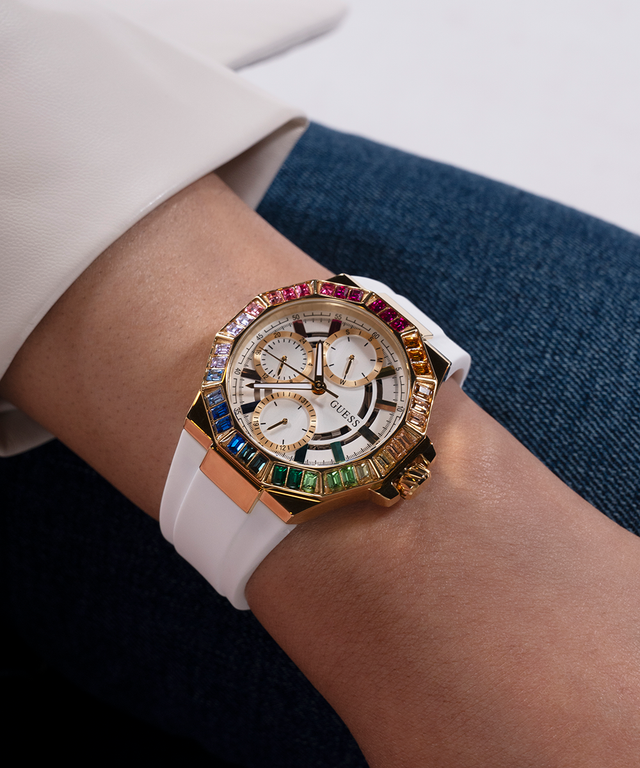 White Gold Tone Guess Watch White Rubber Strap Guess White Strap